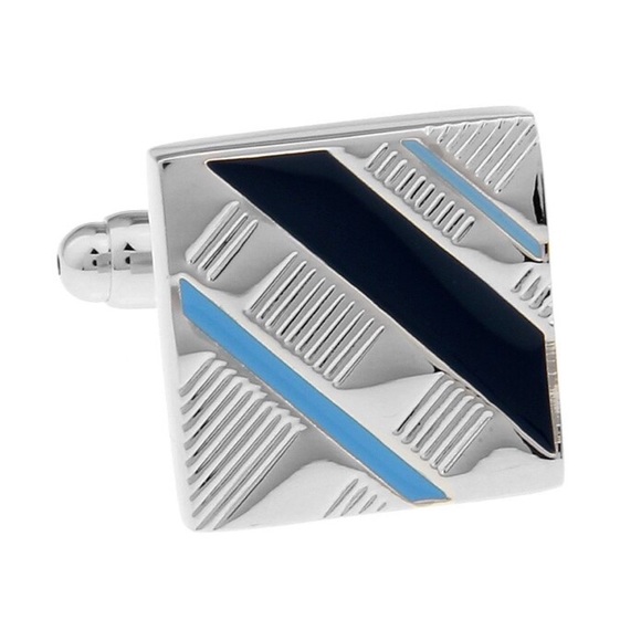 Classic Blue, Silver and Black Stripe Cufflinks - Picture 3 of 15
